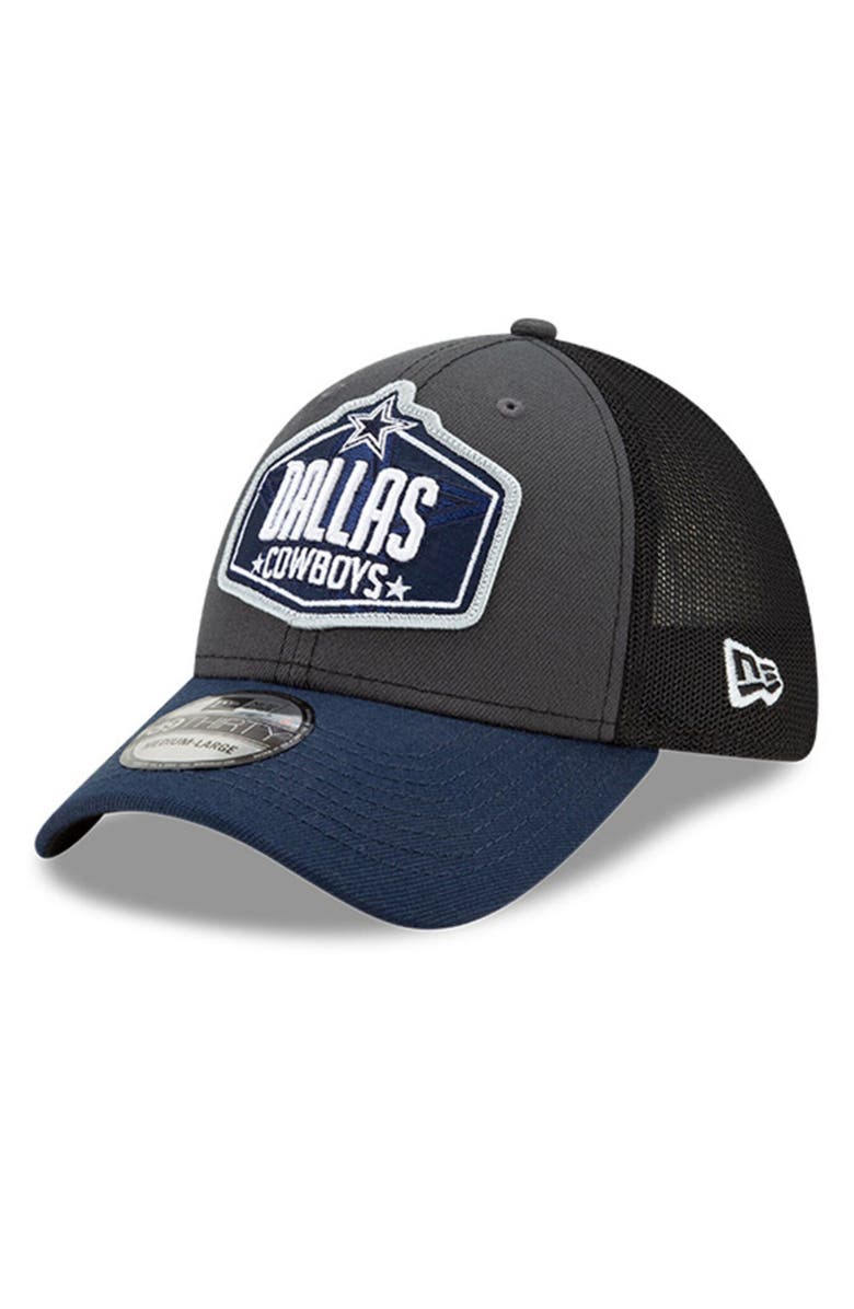 New Era Men's New Era Graphite/Navy Dallas Cowboys 2021 NFL Draft Trucker 39THIRTY Flex Hat, Main, color, 