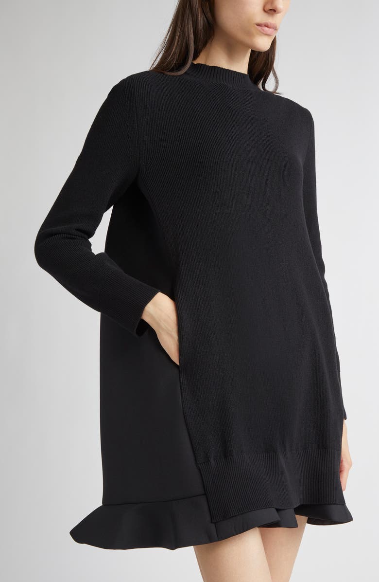 Sacai Suiting Mixed Media Long Sleeve Sweater Dress, Alternate, color, Black