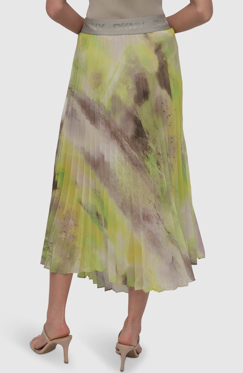 DKNY Print Pleated Asymmetric Midi Skirt, Alternate, color, Watercolor