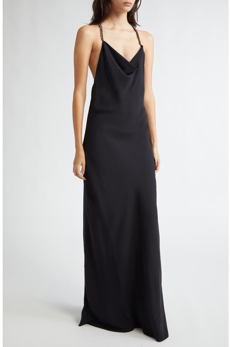 Crystal Embellished Halter Cocktail Dress, Main, color, BLACK