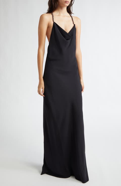 ワンピース Stella McCartney DRESS (6A04463BU370 1000) Stella McCartney one-shoulder chain-strap Gown | Black