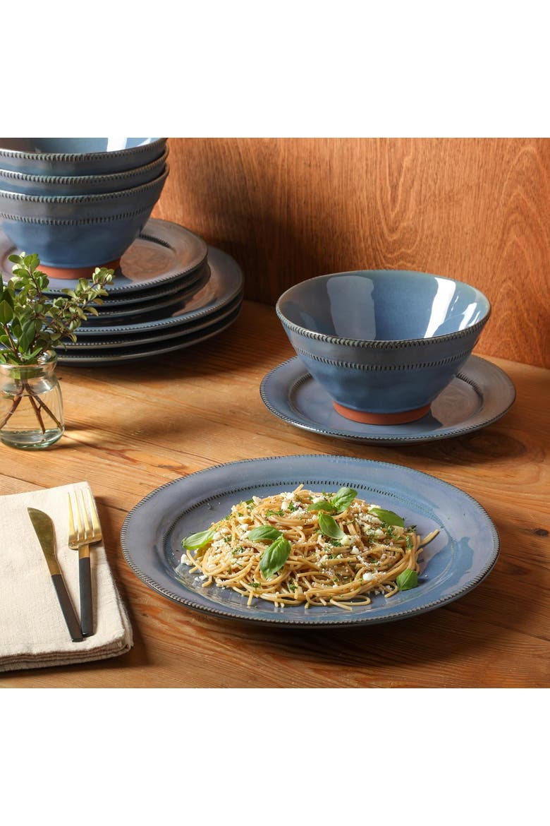 12pc Round Terracotta Dinnerware Set, Alternate, color, Blue