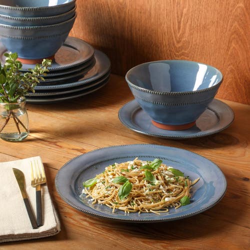 Gibson 12pc Round Terracotta Dinnerware Set In Blue