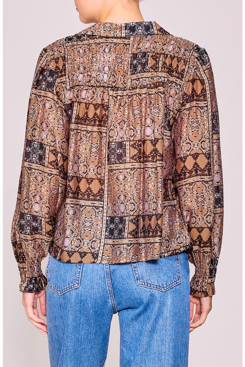 Print Button-Up Shirt, Alternate, color, DARK TAUPE PATCHWORK