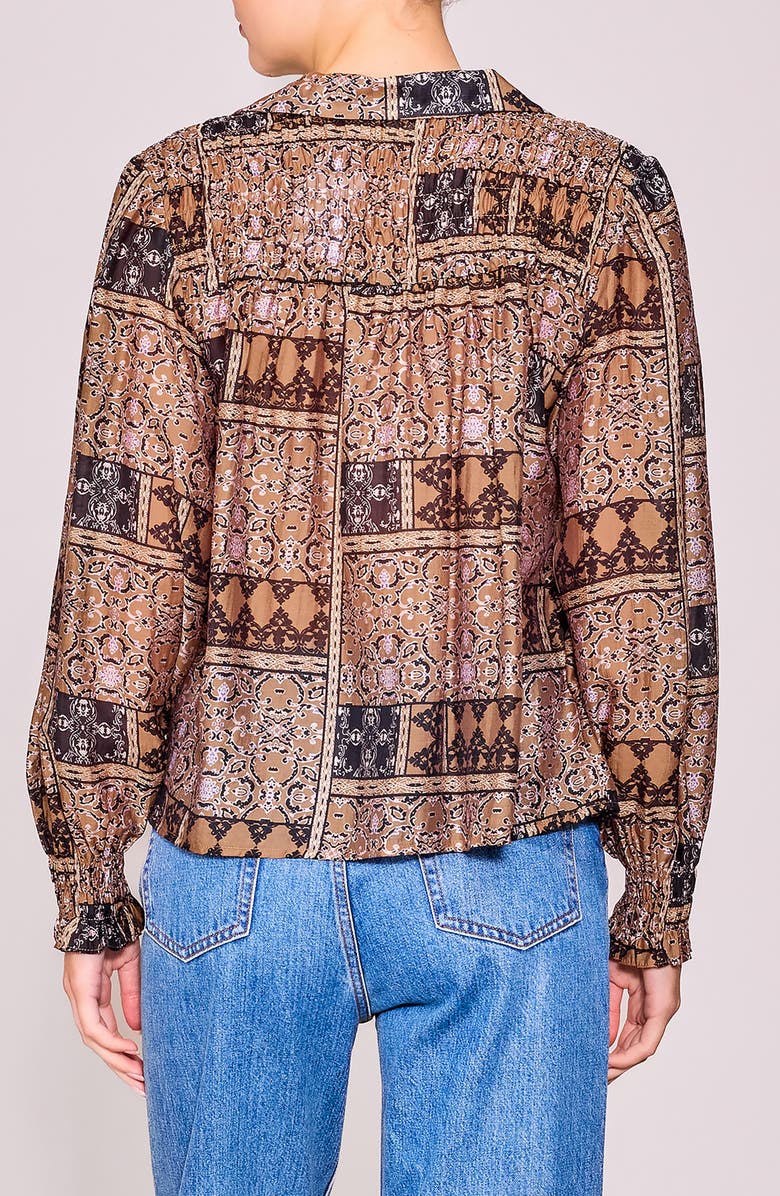 MELLODAY Print Button-Up Shirt, Alternate, color, Dark Taupe Patchwork