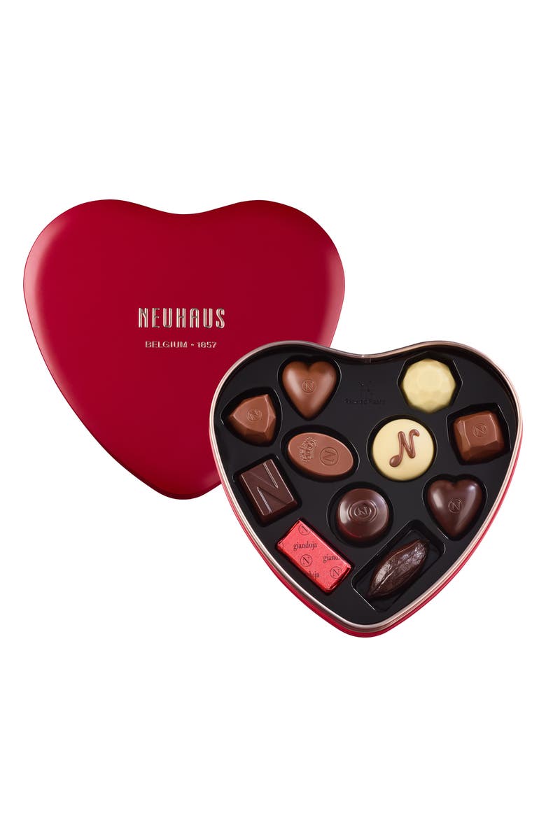 NEUHAUS 11-Piece Chocolate Praline Metal Heart Box, Main, color, Red