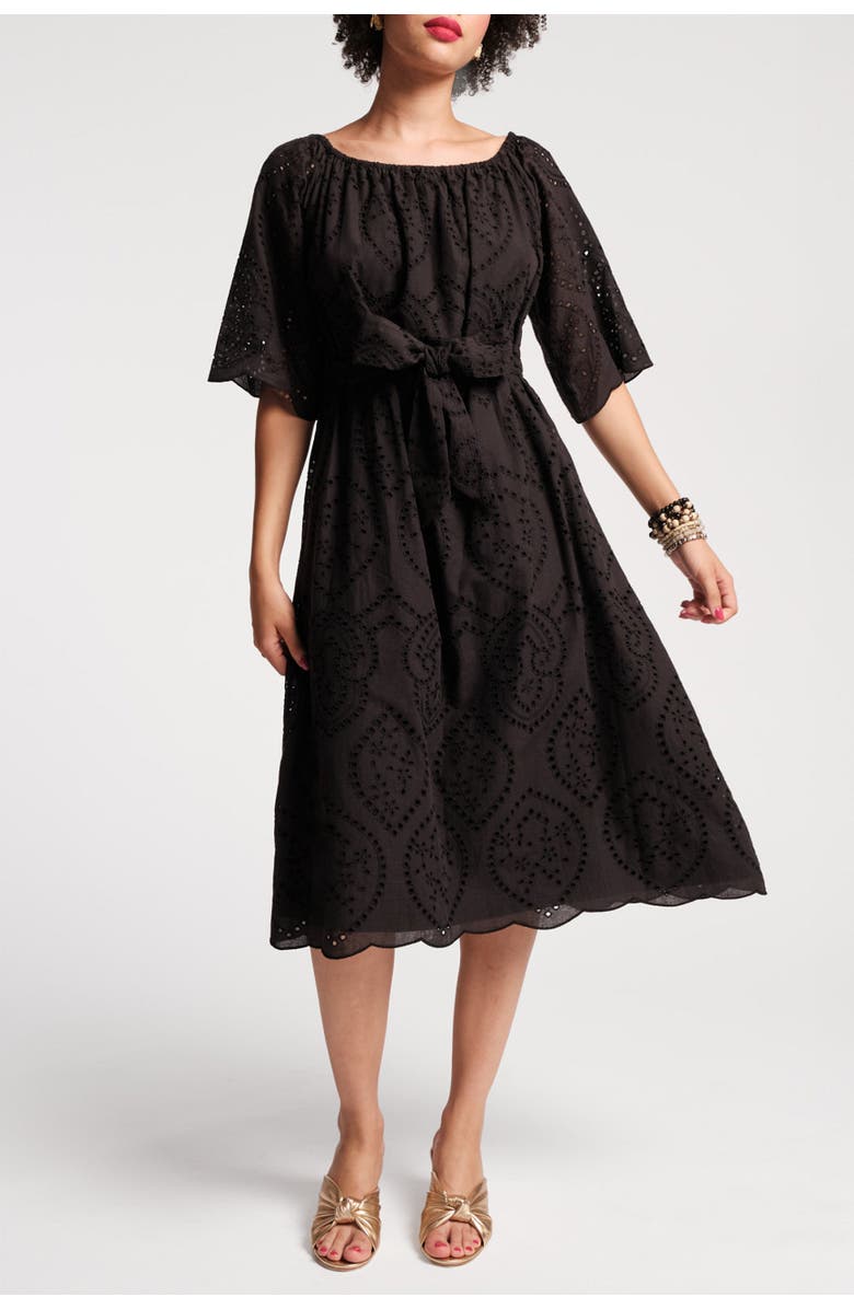 Frances Valentine Coco Midi Dress Eyelet Cotton Poplin, Main, color,