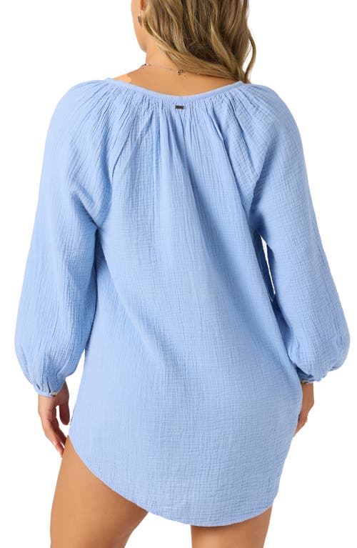 O'neill Krysten Long Sleeve Cotton Gauze Cover-up Tunic Minidress In Blue