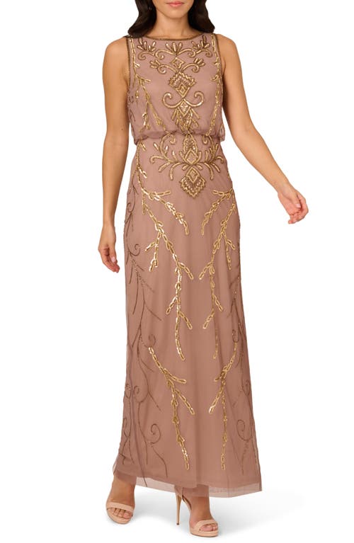 ADRIANNA PAPELL ADRIANNA PAPELL BEADED BLOUSON EVENING GOWN