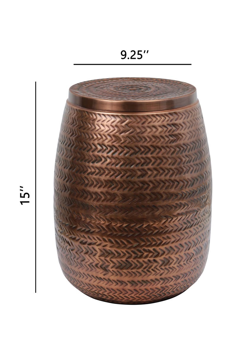HAPPIMESS Jasper 15" Modern Rustic Arrow-Hammered Metal Drum Storage Side Table with Lid, Alternate, color, Antique Copper