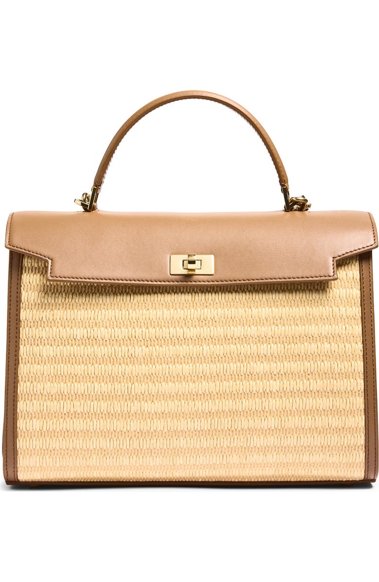 Anya Hindmarch Mortimer Leather & Raffia Top Handle Bag, Main, color, Pecan