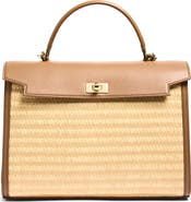 Anya Hindmarch Mortimer Leather & Raffia Top Handle Bag
