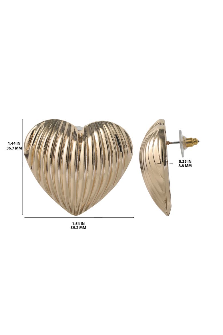 Ribbed Heart Button Earrings, Alternate, color, Gold
