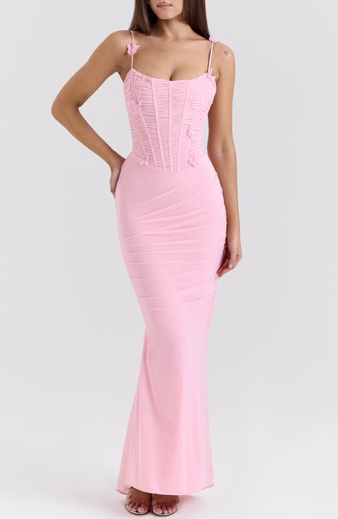 Romola Appliqué Maxi Cocktail Dress