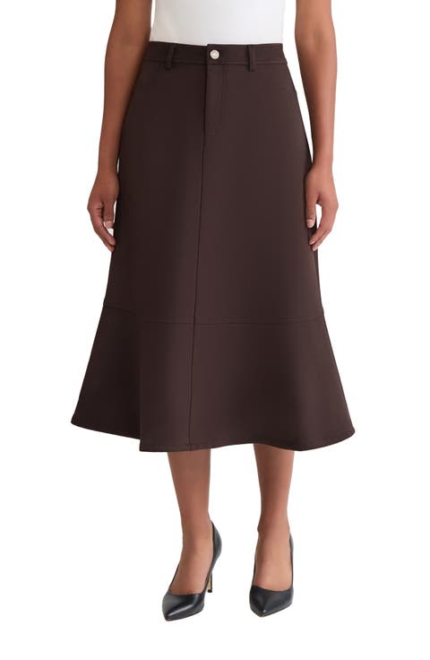 Seamed Flared Midi Skirt