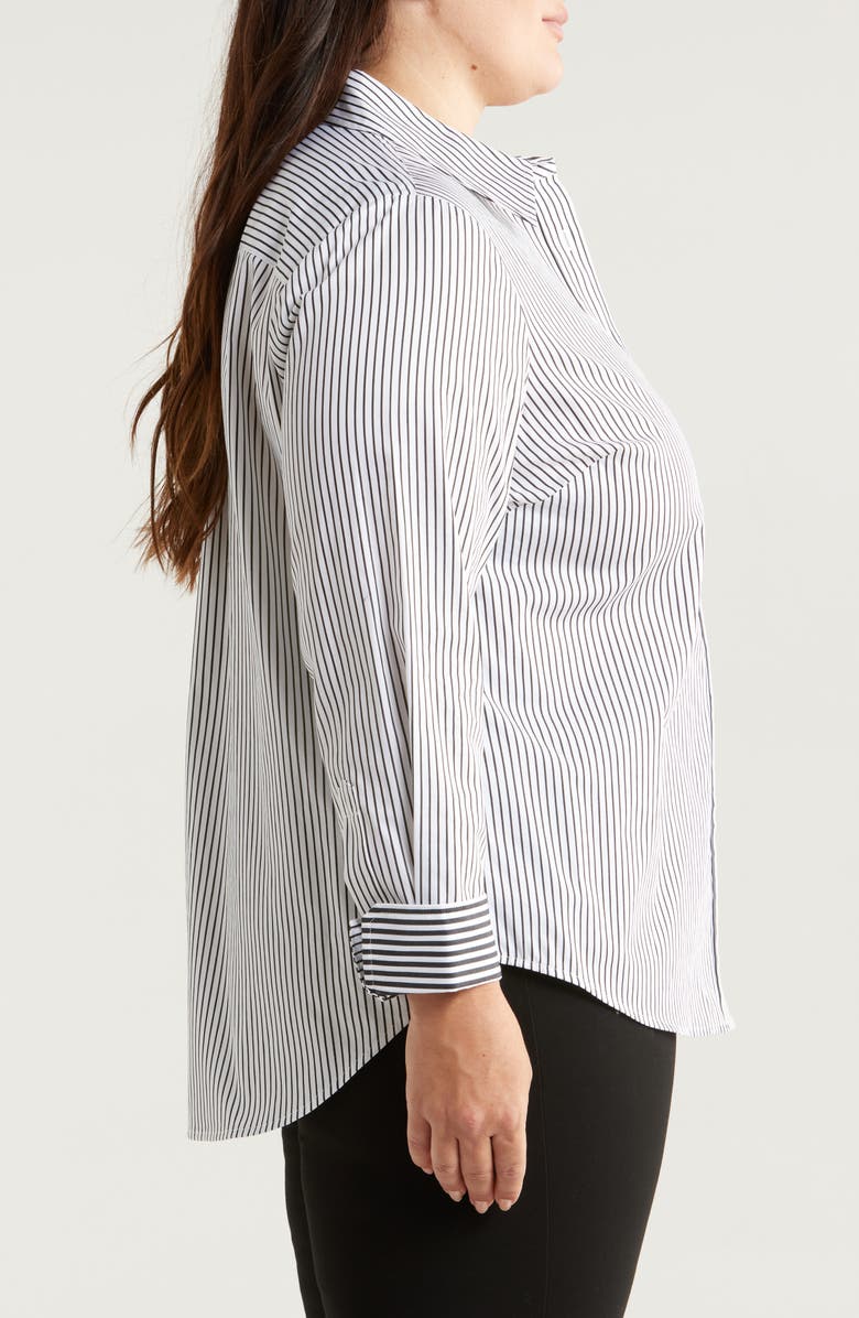 Anne Klein Stripe Cotton Poplin Button-Up Shirt, Alternate, color,