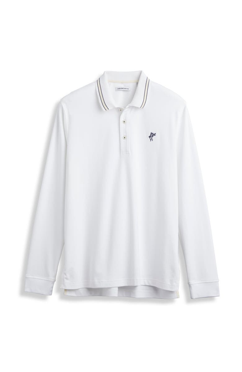ASHWORTH GOLF Long Sleeve Innovation Interlock Polo, Main, color, White/Bone/Driver Navy