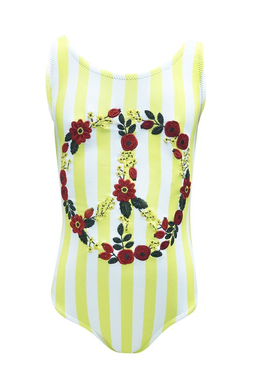 Nessi Byrd Floral Embroidered Peace Sign Striped One-piece Swimsuit, Toddler, Little Kid & Big Kid In Yellow