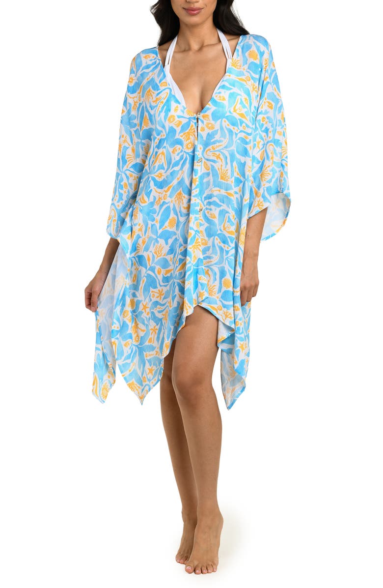 La Blanca Trinket V-Neck Cover-Up Caftan, Main, color, Sky