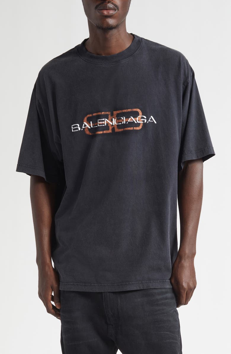 Balenciaga Logo Cotton Graphic T-Shirt, Main, color, Faded Washed Black
