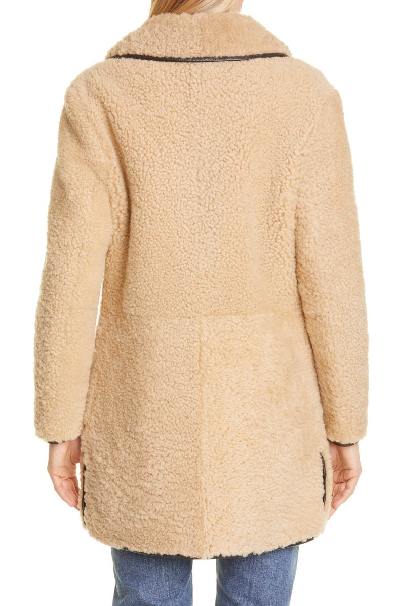 Saint Laurent Leather Trimmed Genuine Shearling Coat, Alternate, color,