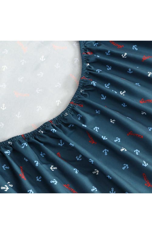 Nautica Jonesy Anchor Print Microfiber Sheet Set In Navy Seas