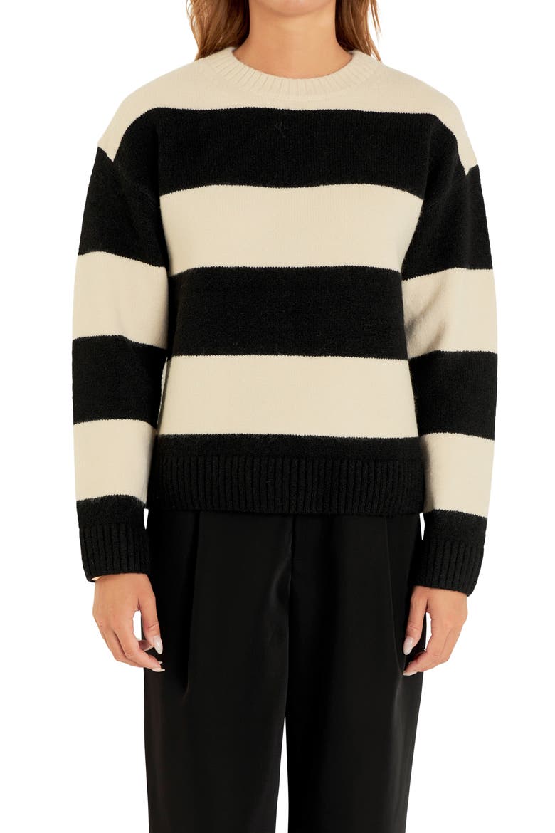 Bold Stripe Crewneck Sweater, Alternate, color, CREAM/ BLACK