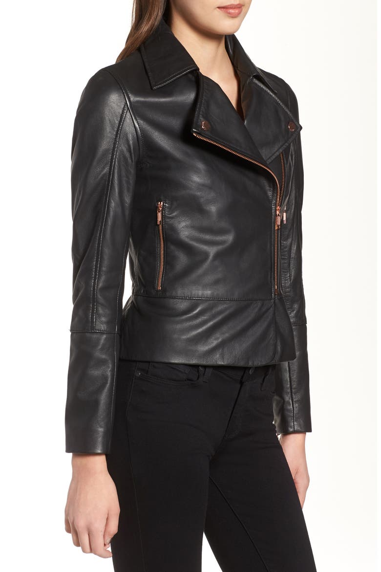 Lizia Leather Biker Jacket, Alternate, color, BLACK