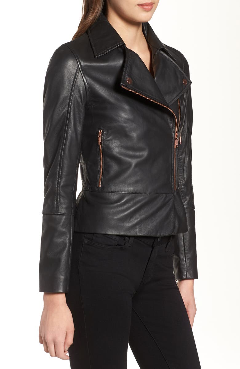 Ted Baker London Lizia Leather Biker Jacket, Alternate, color, 
