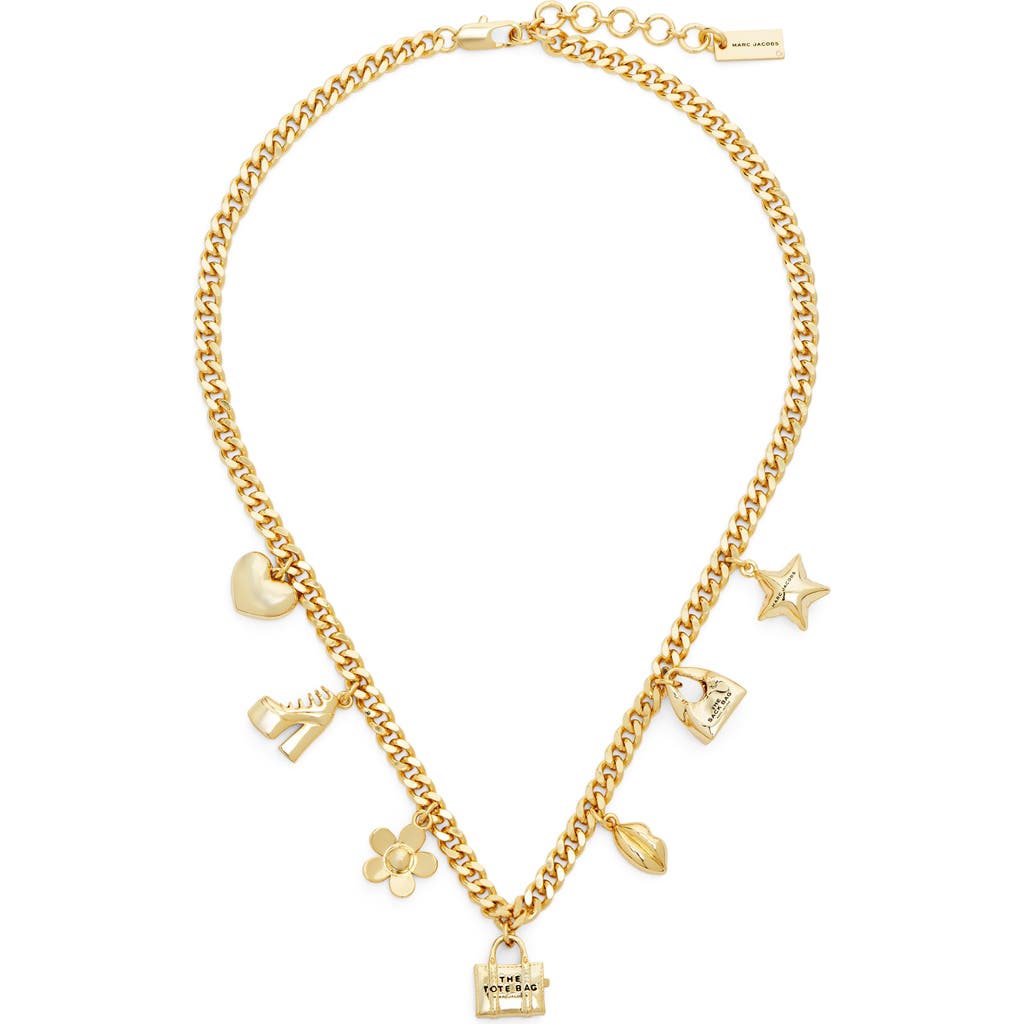 Marc Jacobs Mini Icon Charm Necklace In Light Antique Gold