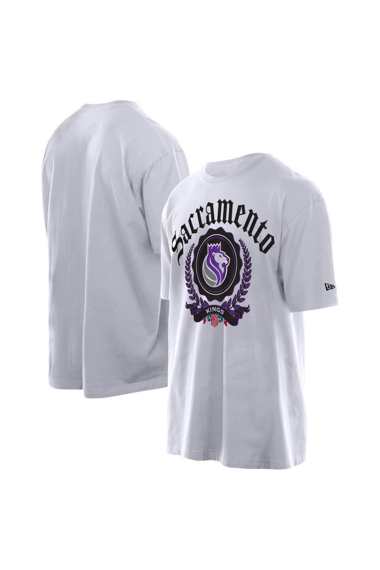 Men's New Era White Sacramento Kings Throwback Prep Oversized T-Shirt, Alternate, color, White