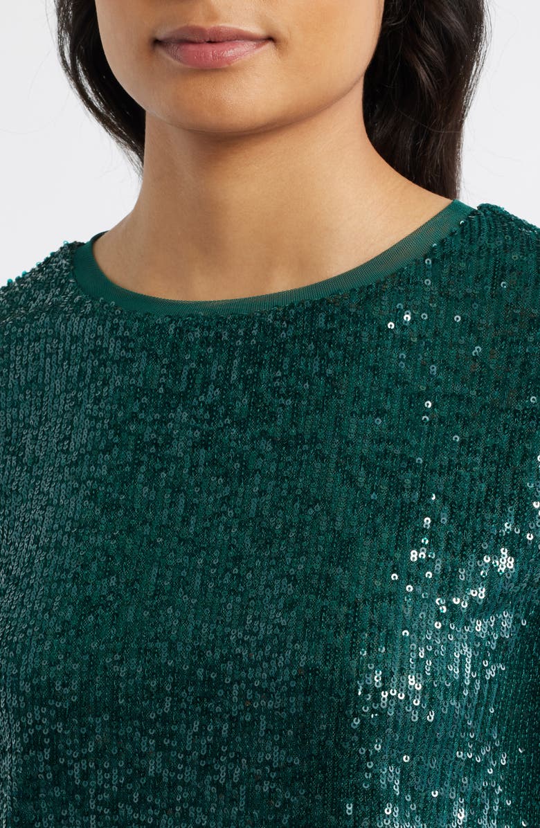 Anne Klein Short Sleeve Sequin Mesh Top, Alternate, color, Pine Forest