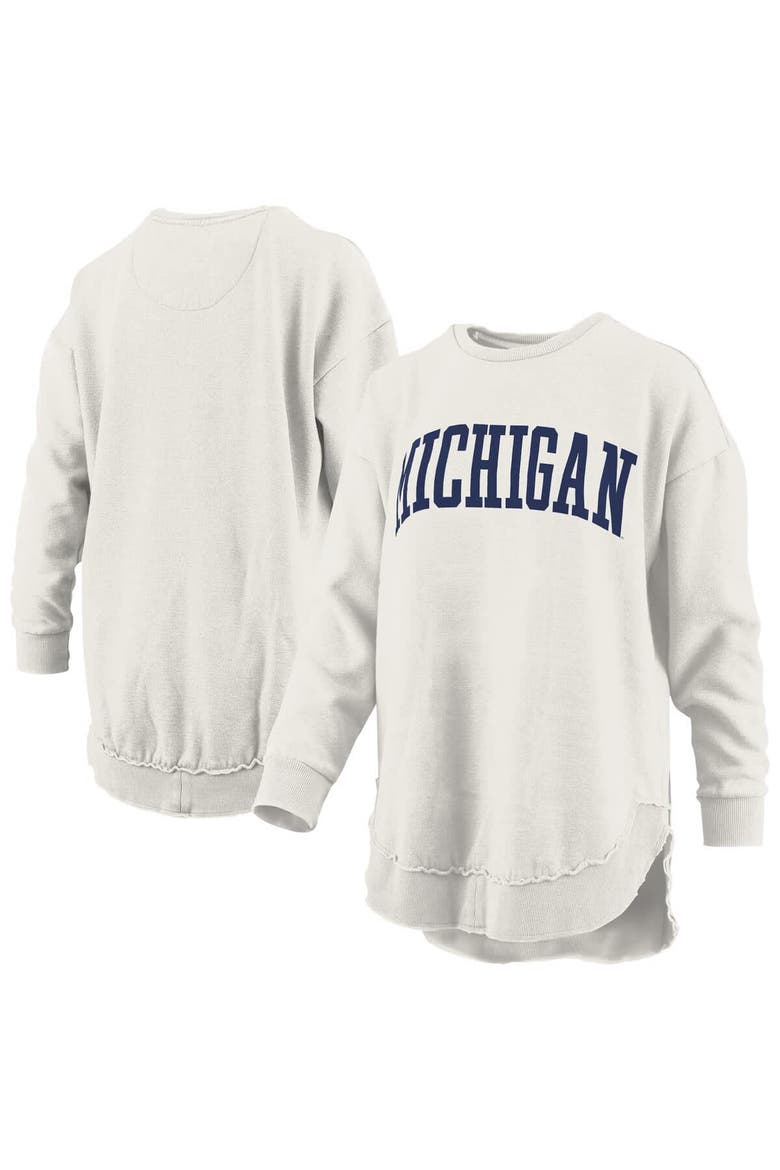 Women's Pressbox  Oatmeal Michigan Wolverines Melange Poncho Vintage Fleece Long Sleeve Pullover Sweatshirt, Main, color, Oatmeal