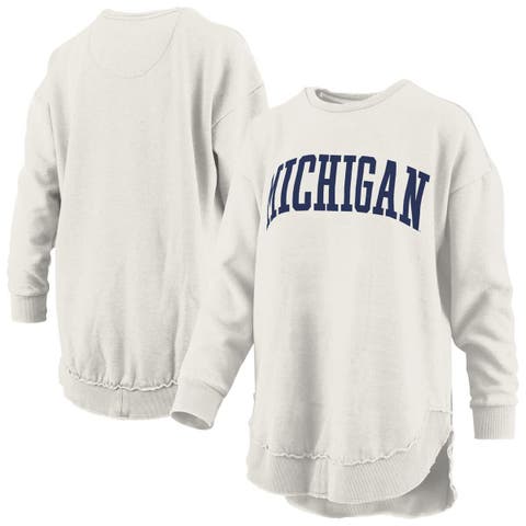 Women's Pressbox  Oatmeal Michigan Wolverines Melange Poncho Vintage Fleece Long Sleeve Pullover Sweatshirt