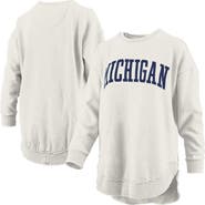 PRESSBOX Women's Pressbox  Oatmeal Michigan Wolverines Melange Poncho Vintage Fleece Long Sleeve Pullover Sweatshirt