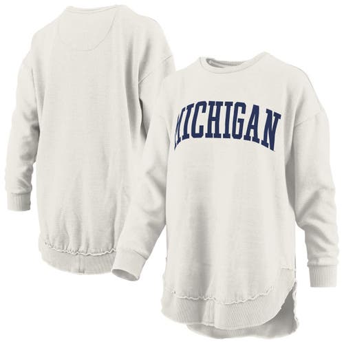 PRESSBOX PRESSBOX OATMEAL MICHIGAN WOLVERINES MELANGE PONCHO VINTAGE FLEECE LONG SLEEVE PULLOVER SWEATSHIRT