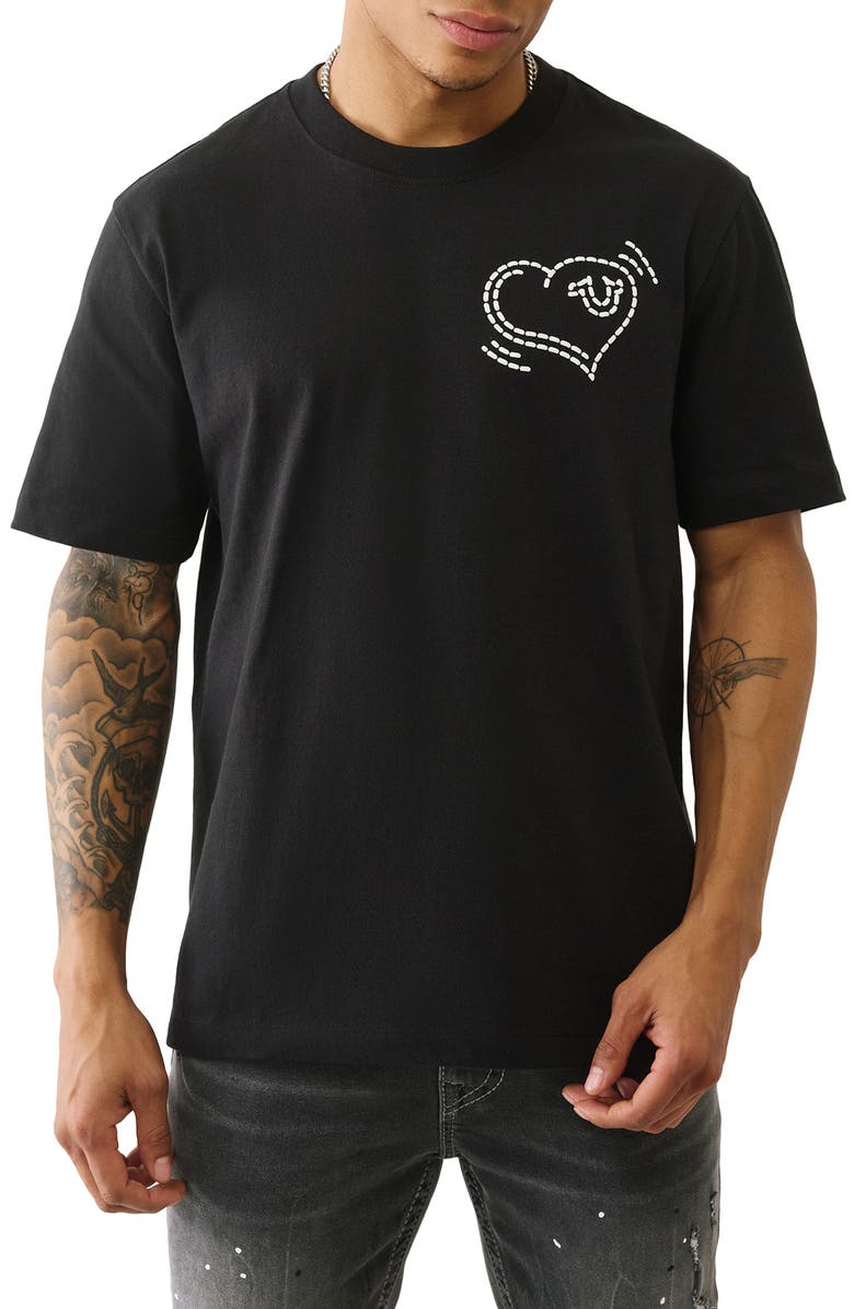 True Religion Puff Cat Cotton Graphic T-Shirt, Main, color, Jet Black