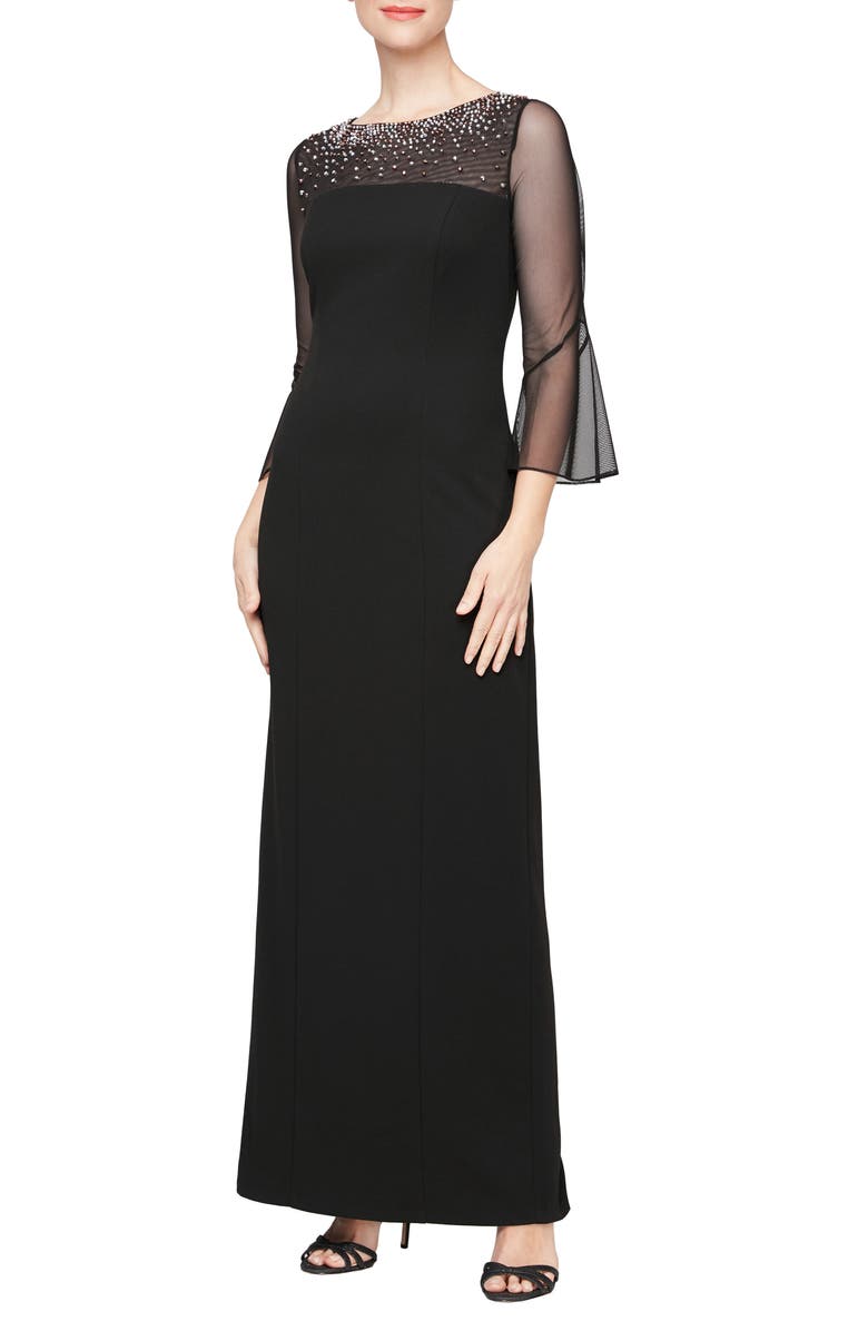 Alex Evenings Rhinestone Yoke Column Gown, Main, color,
