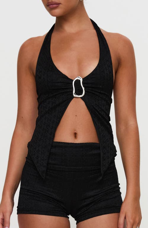 Princess Polly Moderna Split Front Lace Halter Top In Black