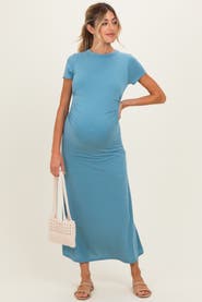 PinkBlush Short Sleeve Ruched Midi Dress