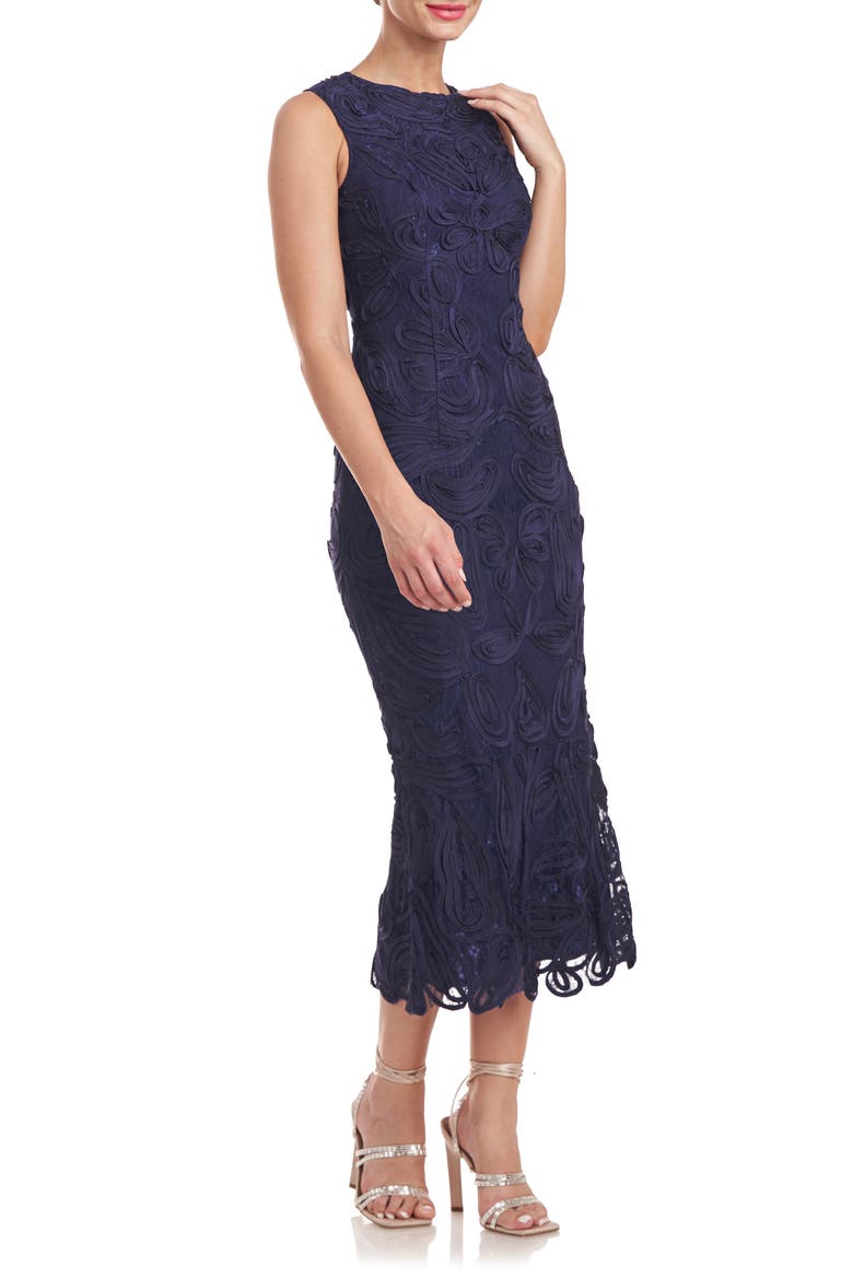 Meli Soutache Cocktail Midi Dress, Alternate, color, NAVY