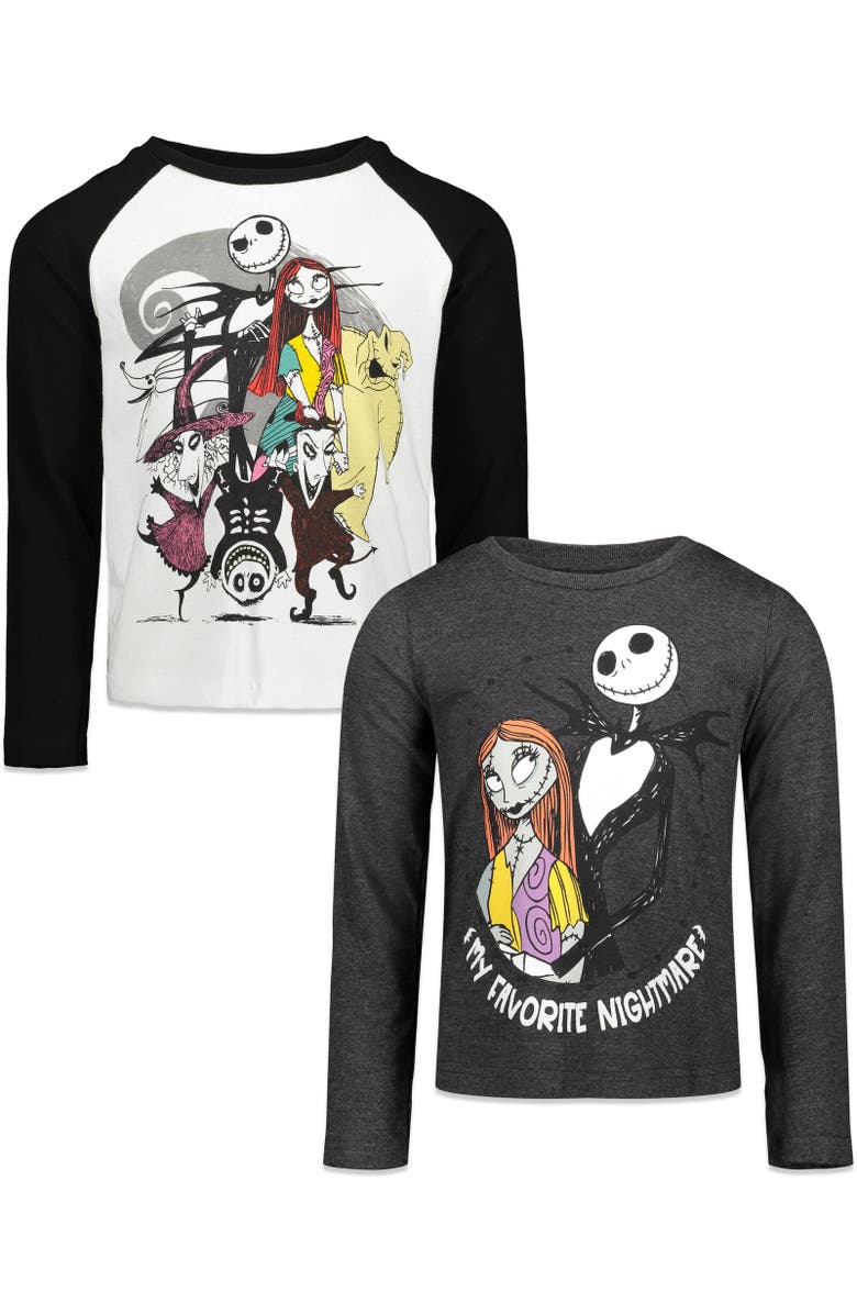 Disney 2-Pack Long Sleeve T-Shirts, Main, color, Black / Grey