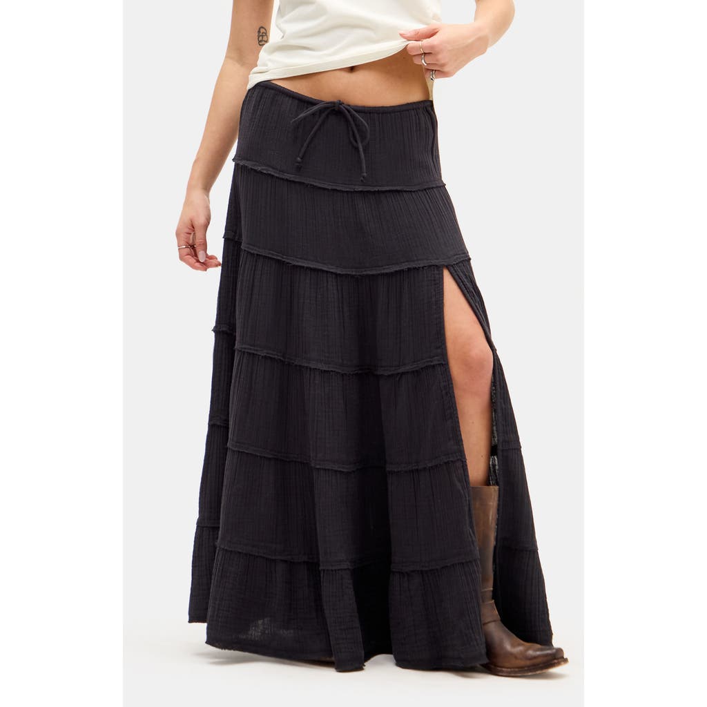 Bdg Urban Outfitters Sadie Tiered Cotton Maxi Skirt In Black