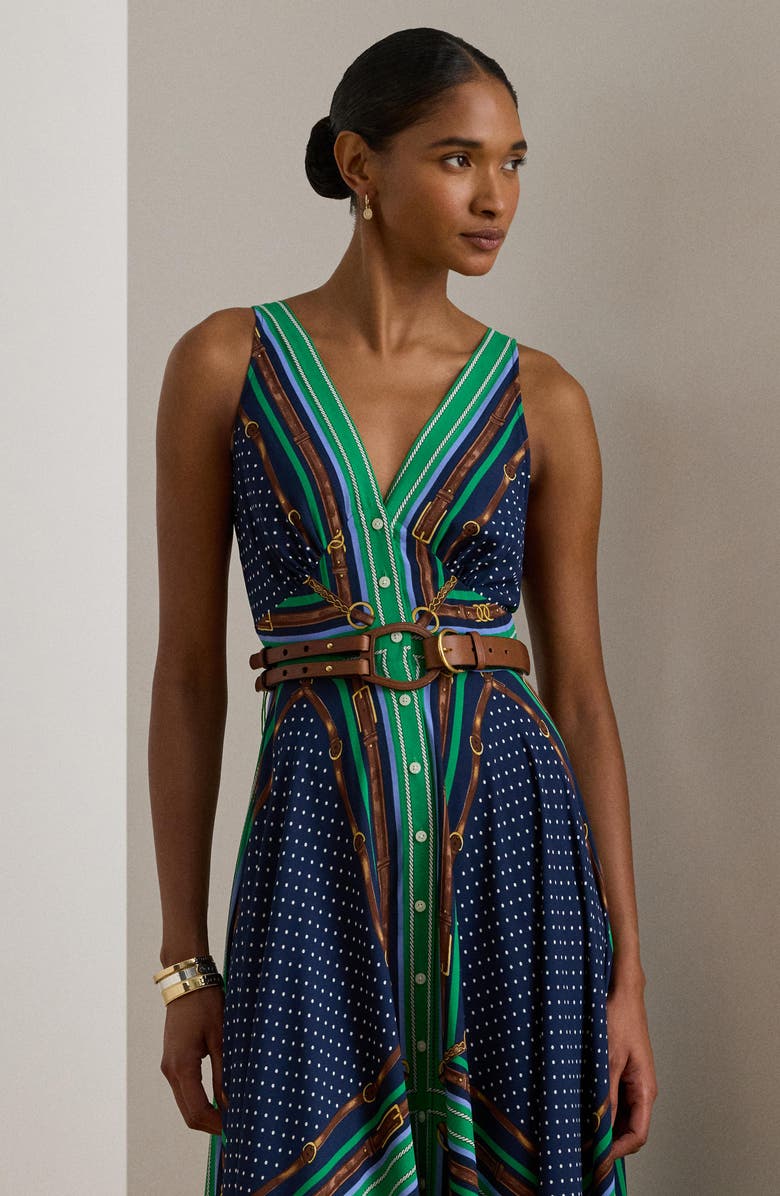 Lauren Ralph Lauren Mixed Print Handkerchief Hem Georgette Maxi Dress, Alternate, color, Blue Multi