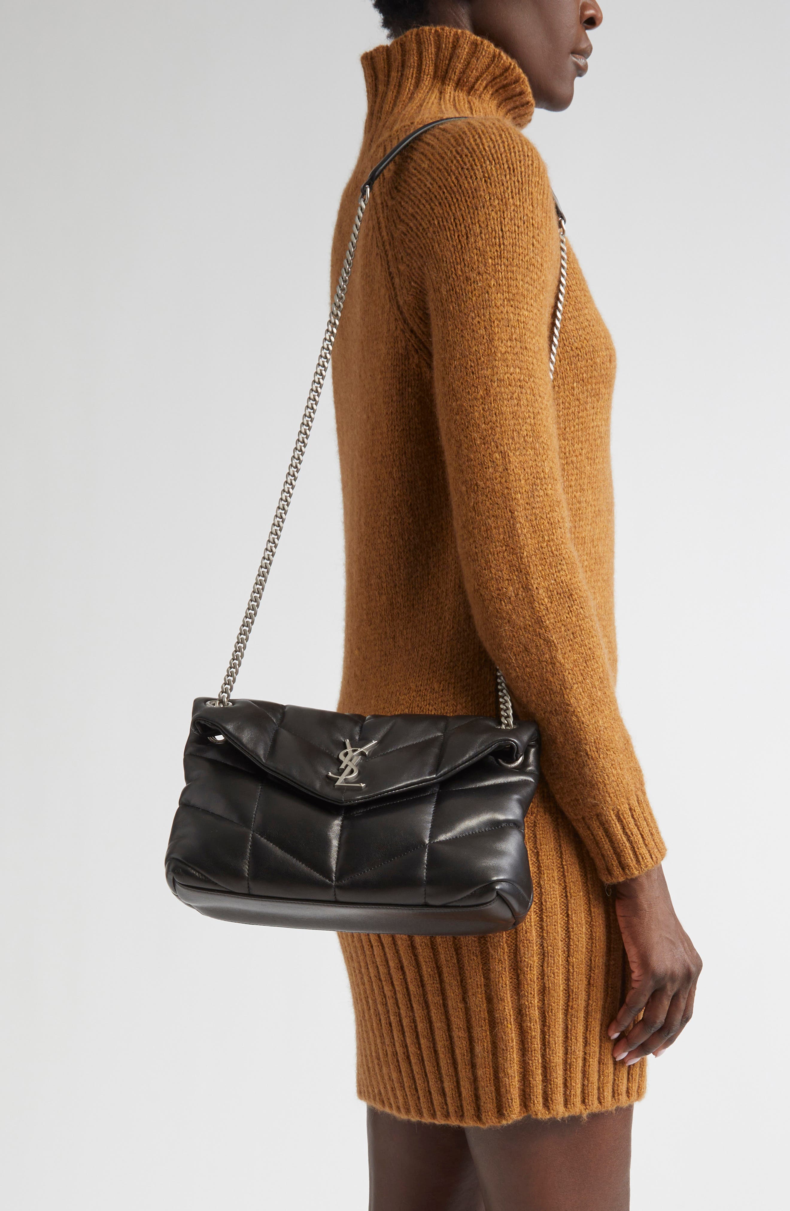 Saint Laurent Small Lou Leather Puffer Bag, Alternate, color, 1000 Nero