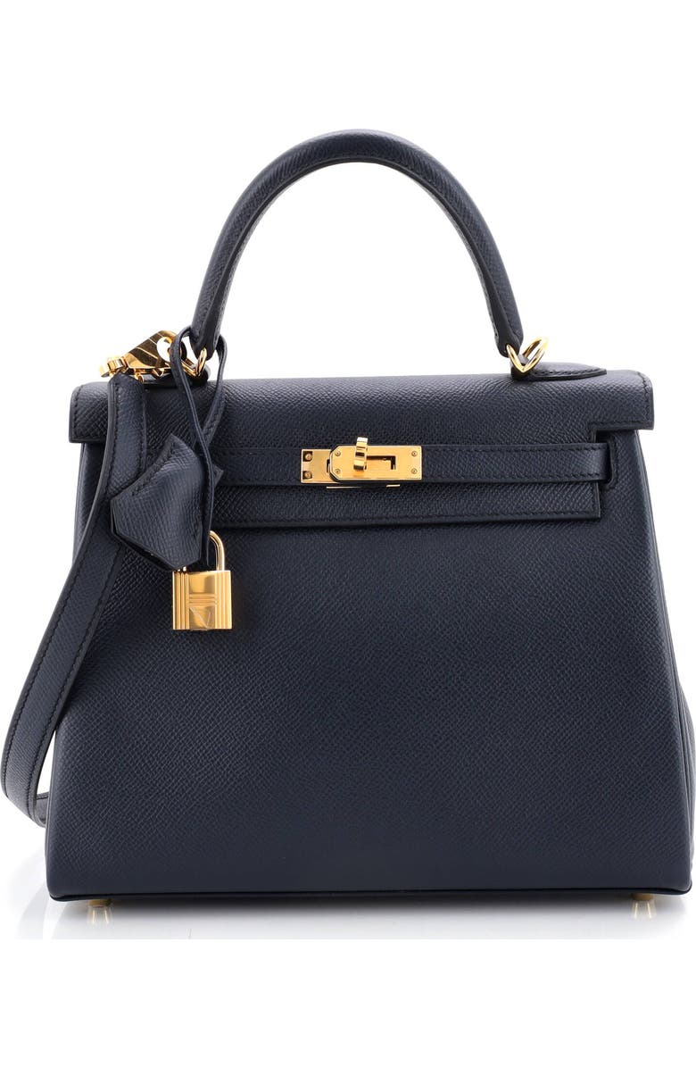 Pre-Owned Hermes Kelly Handbag Blue Epsom with Gold Hardware 25, Main, color, Indigo