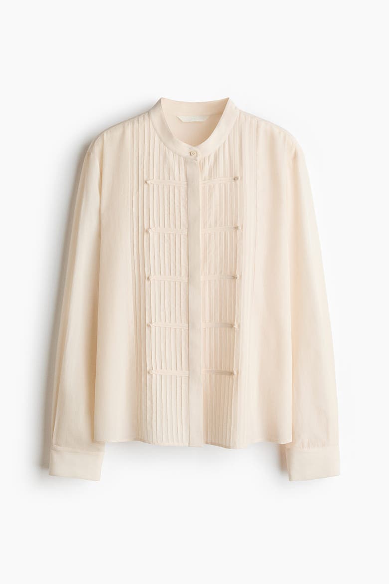 Button-front Pintuck Blouse, Alternate, color, Light beige