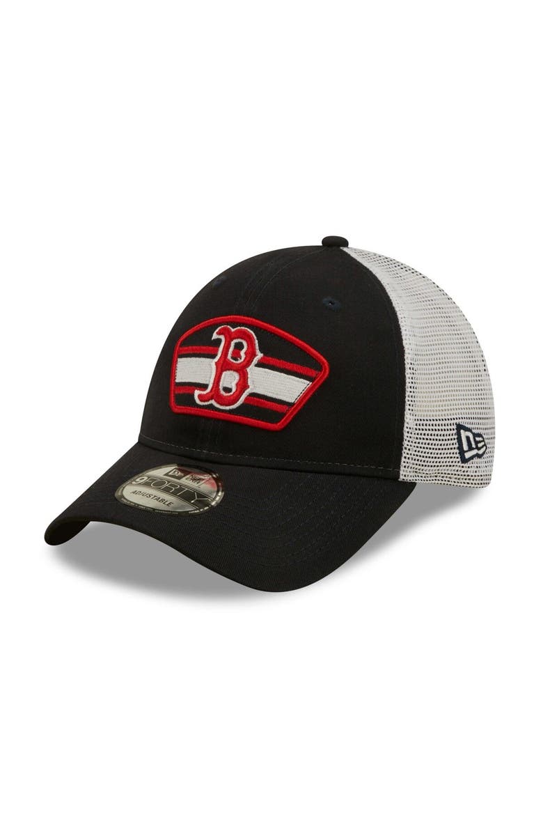 Men's New Era Navy/White Boston Red Sox Logo Patch 9FORTY Trucker Snapback Hat, Main, color, Navy
