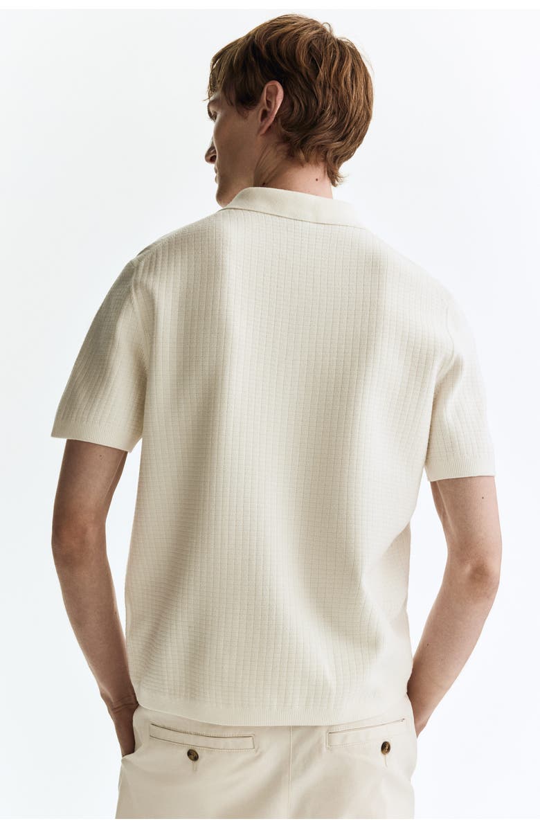 H&M Regular Fit Textured-knit Polo Shirt, Alternate, color, White