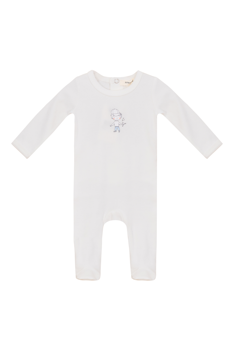 Front Chest Ribbed Romper, Main, color, Off White/Blue